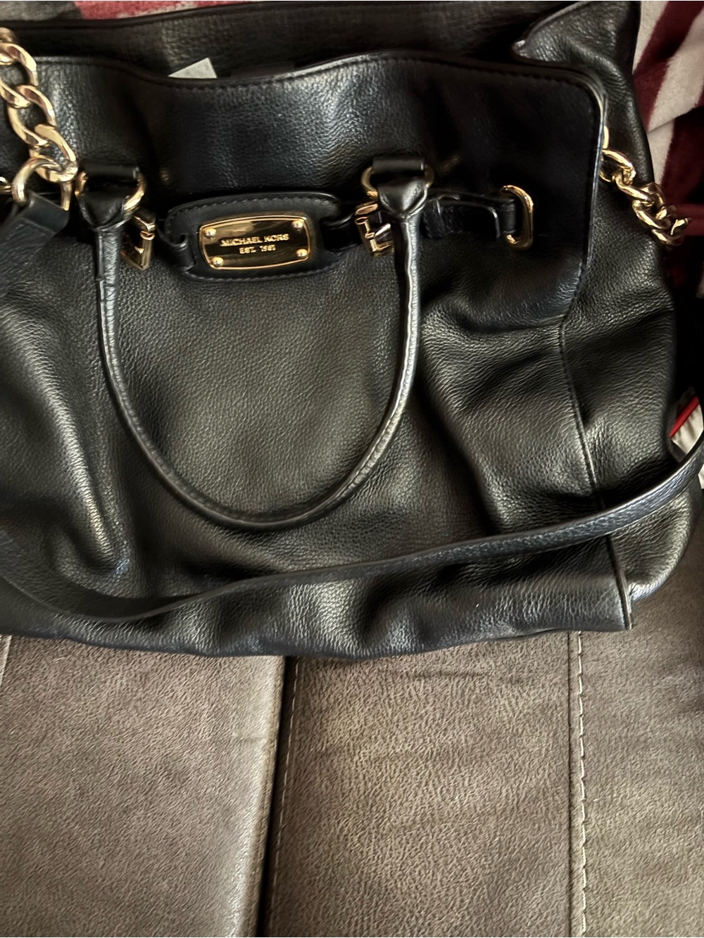 Michael Kors Black Leather Tote with Gold Hardware Chain Handles